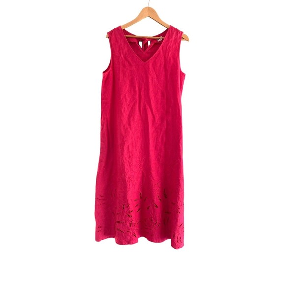 Chico's Dresses & Skirts - Chicos Women's 100% Linen Embroidered Eyelet Trim Midi Dress Size 8/10